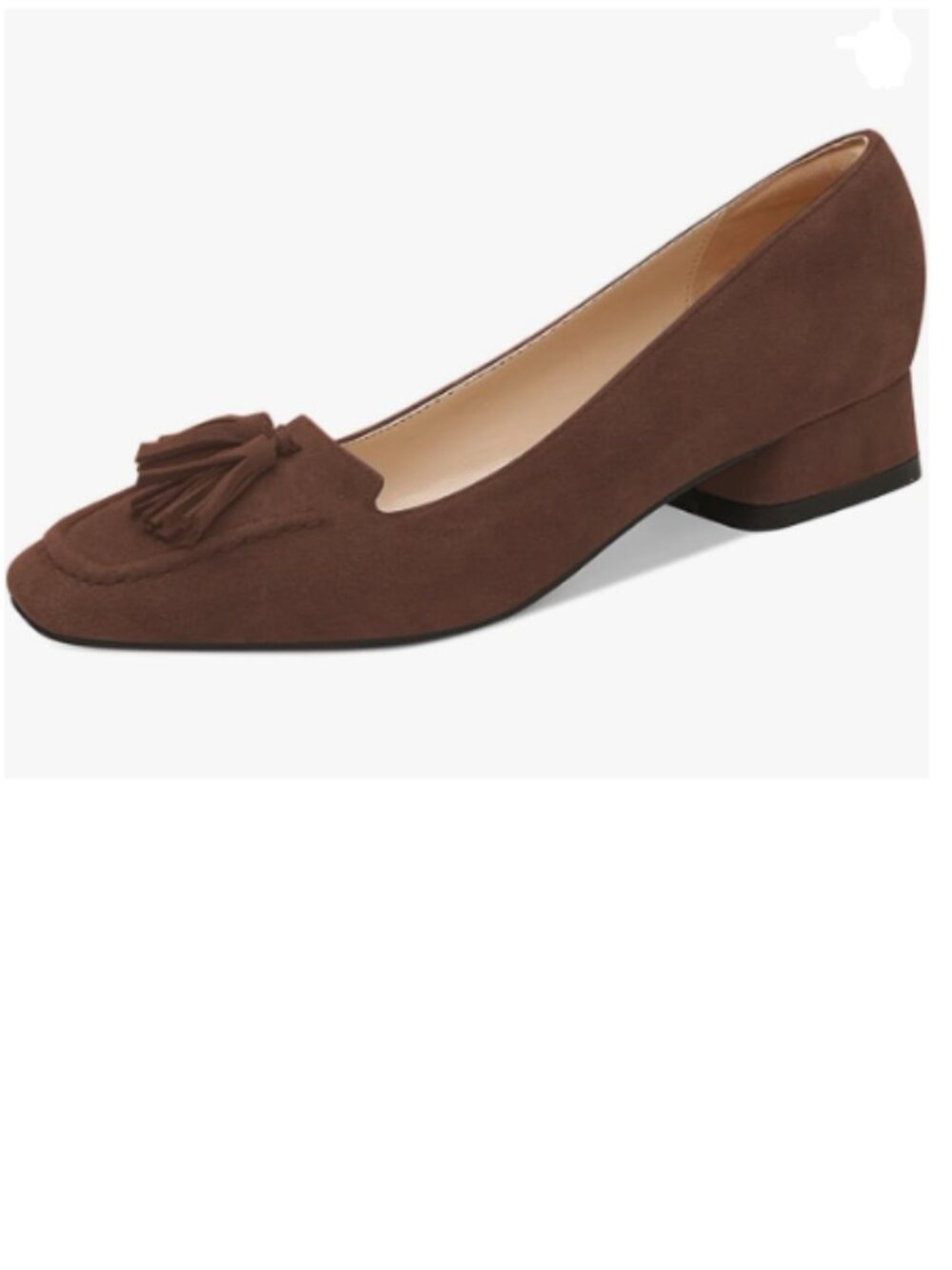 YDN Brown Block Low Heel Loafer Square Toe Tassel Fringe Pump Slip On Dress Shoe